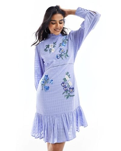 Hope & Ivy Long Sleeve Mini Dress - Blue