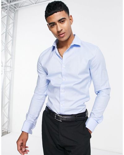 ASOS Formal Royal Oxford Skinny Shirt With Double Cuff - Blue