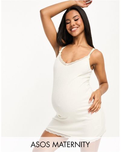 ASOS Asos design maternity – exklusive gerippte still-nachtwäsche mit spitze - Weiß