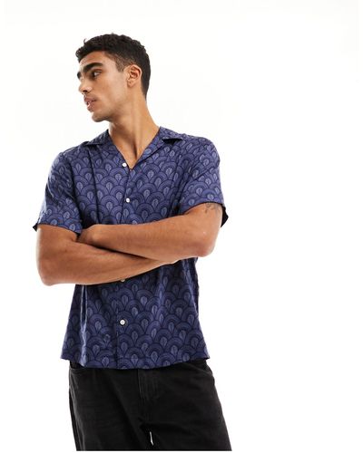 SELECTED Camicia oversize con stampa stile mosaico e rever - Blu