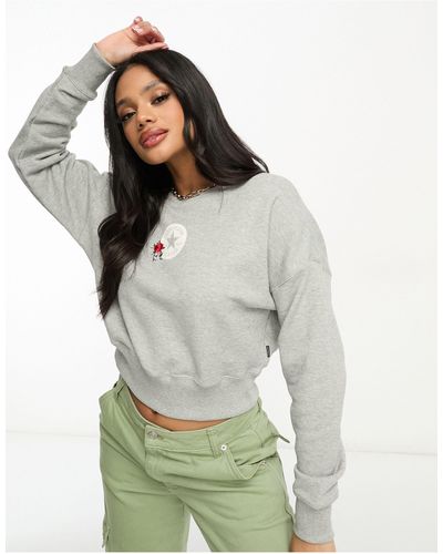 Converse Cropped Sweater Met Geborduurde Bloemen - Grijs