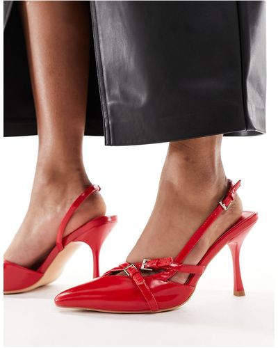Public Desire Smoosh - scarpe con tacco e cinturino frontale rosse - Nero