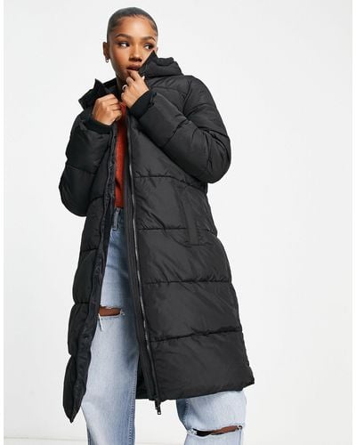 Pieces Hooded Longline Padded Coat - Black