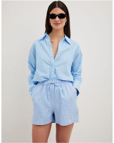 NA-KD Linen Shorts - Blue