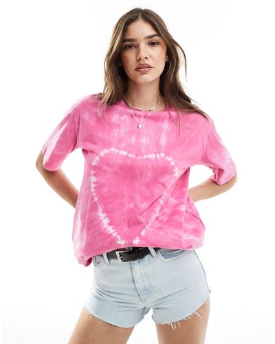 Pieces – oversize-t-shirt mit herz-batikmuster - Pink