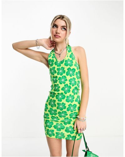 ONLY Esclusiva - vestito corto allacciato al collo a fiori - Verde