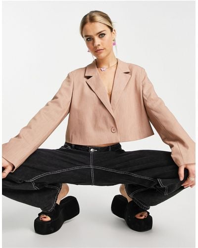Noisy May Tailored Cropped Blazer - Pink
