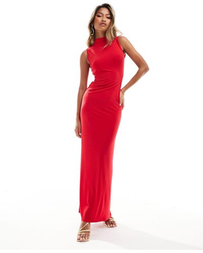 ASOS Sleeveless Heart Trim Detail Maxi Dress - Red