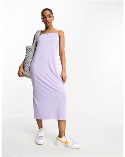 Monki Super Soft Square Neck Cami Midi Dress - Purple