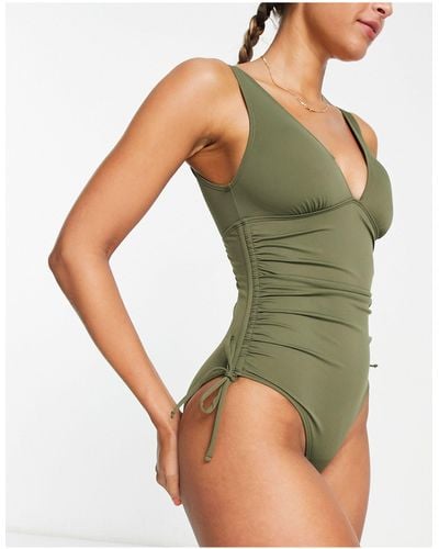 Accessorize Ruched Side Shaping Swimsuit - Green