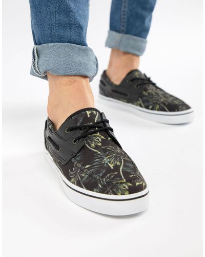 ASOS Boat Shoes In Black Floral Holiday Print