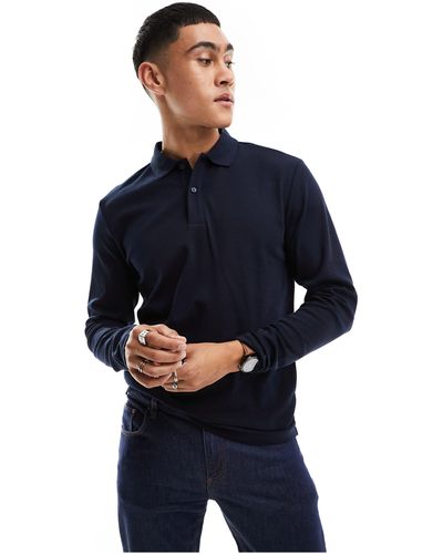 SELECTED Slim Fit Long Sleeve Polo - Blue