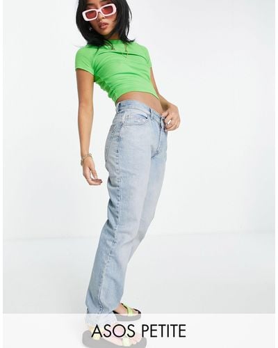 ASOS Asos Design Petite Cotton Blend Mid Rise '90's' Straight Leg Jeans - Blue