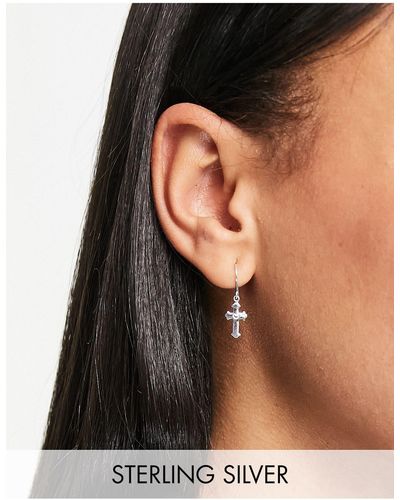ASOS Sterling Earrings With Heart Cross Charm - Metallic