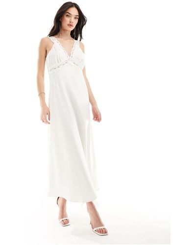 Y.A.S Bridal Satin And Lace Mix Cami Midi Dress - White