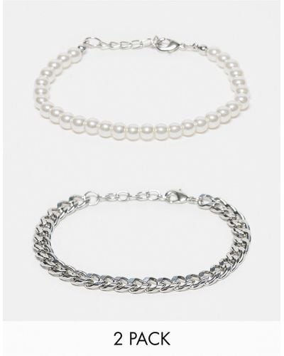 ASOS 2 Pack Bracelet Set With Chain And 6mm Faux Pearl - White