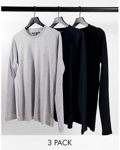 French Connection Tall - Set Van 3 T-shirts Met Lange Mouwen - Zwart