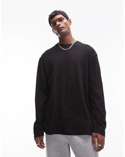TOPMAN Relaxed Long Sleeve Skater T-shirt With Seam Details - Black