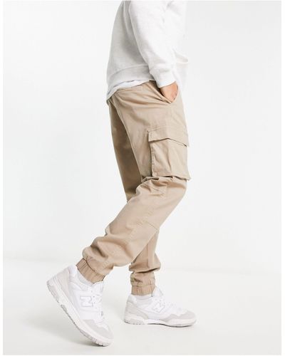 Only & Sons Pantaloni cargo slim grigio pietra con fondo elasticizzato - Bianco