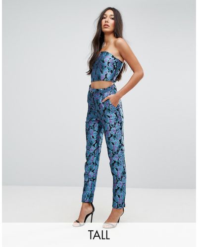 Missguided Floral Brocade Cigarette Pants - Green