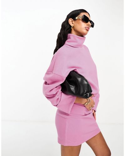 ASOS Super Soft Co-ord Roll Neck With Cuff Detail - Pink