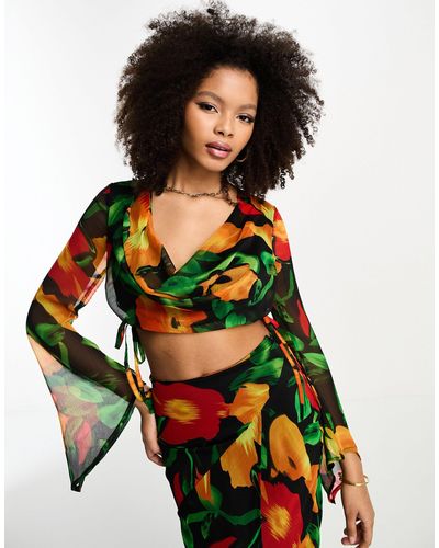 ASOS Top a maniche lunghe con scollo ad anello - Multicolore