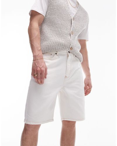 TOPMAN Pantaloncini di jeans color écru a fondo ampio - Bianco