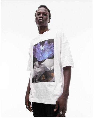TOPMAN Extreme Oversized Fit T-shirt With Pressed Flower Print - White