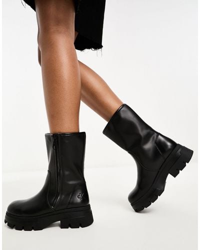 Calvin Klein Chunky Combat Zip Boots - Black
