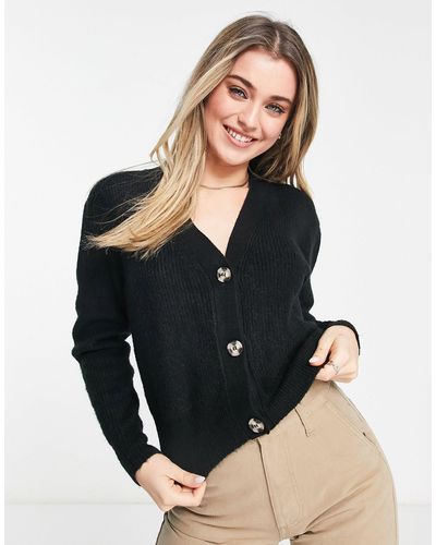 New Look Button Front Knitted Cardigan - Black