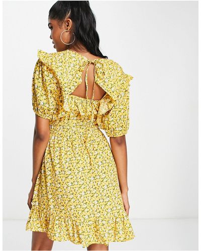 In The Style X Jac Jossa Volume Sleeve Mini Tea Dress - Yellow