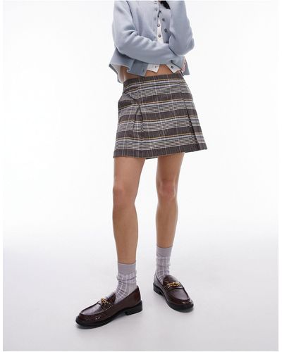 TOPSHOP Mini-jupe plissée coupe ajustée à carreaux - bleu/jaune - Noir