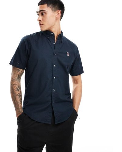 Abercrombie & Fitch – kurzärmliges oxford-hemd mit logo - Blau