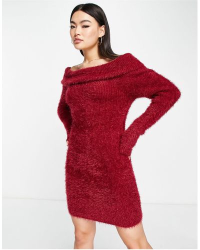 ASOS Off Shoulder Sweater Dress - Red
