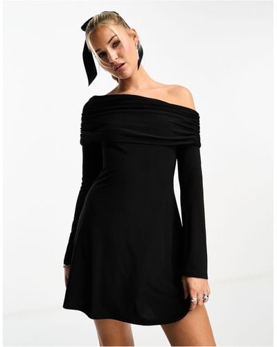 ASOS Ruched Slash Neck Cold Shoulder Mini Dress - Black