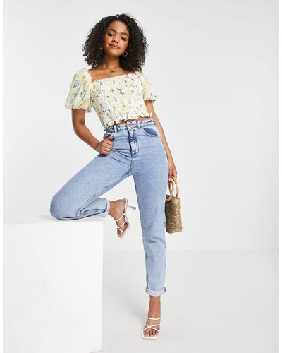 Forever New Shirred Puff Sleeve Crop Top Co-ord - Blue