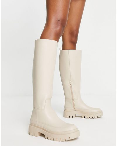 London Rebel Chunky Pull On Knee Boots - White