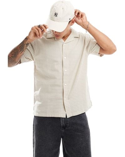 Abercrombie & Fitch Short Sleeve Gingham Revere Collar Shirt - White