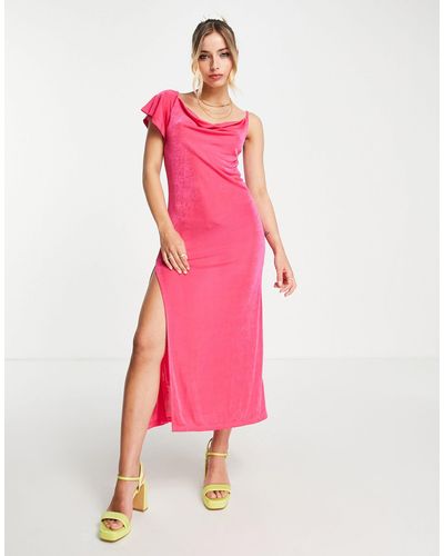 Monki Cowl Front Midi Dress - Pink