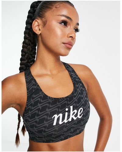 NIKE Nike Pro Dri-FIT Swoosh Women's Medium-Support Non-Padded Graphic Sports  Bra, Black Women's Sports Bras
