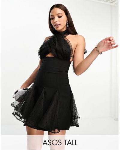 ASOS Asos Luxe Tall Dobby Halter Neck Mini Dress - Black