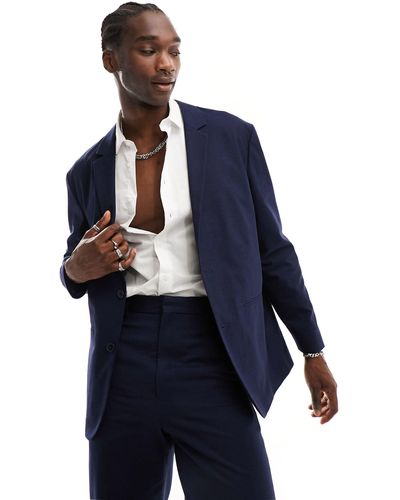 ASOS Double Breasted Suit Blazer - Blue