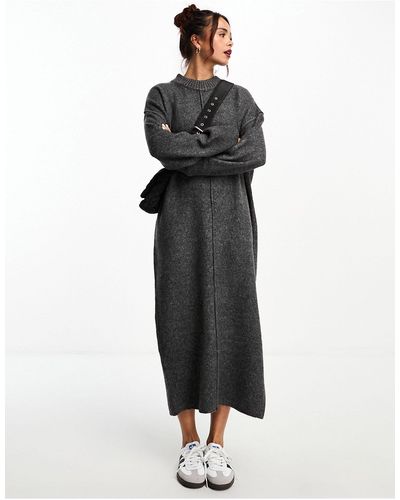 ASOS Oversized Knitted Midi Dress With Crew Neck And Seam Detail - Black