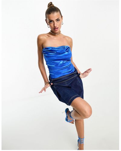 Saint Genies Body corset sans bretelles en satin stretch - Bleu