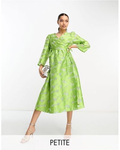 Y.A.S Petite Jacquard Wrap Midi Dress - Green