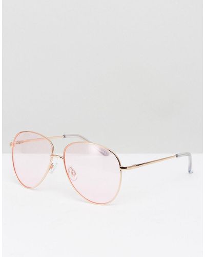 ASOS Aviator Sunglasses In Gold Metal With Pink Lens