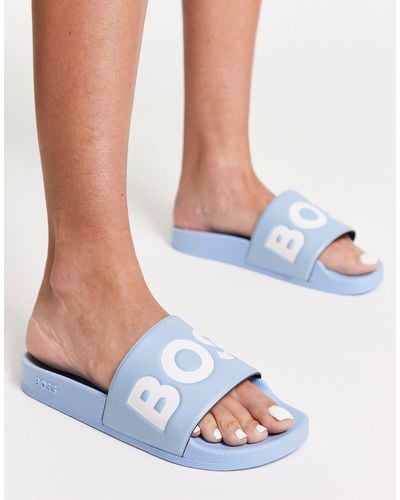 BOSS Aryeh - Slippers Met Logo - Blauw