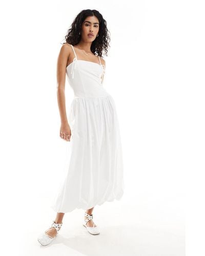 ASOS Strappy Drop Waist Midaxi Dress With Poplin Bubble Hem - White