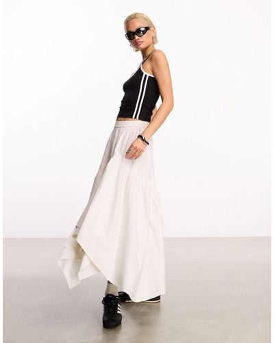 Collusion Cotton Poplin Midi Skirt With Asymmetric Hem - Natural
