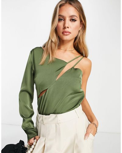 Lola May Satin One Shoulder Strappy Top - Green